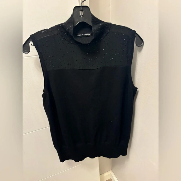 Cable & Gauge Tops - Cable & Gauge sleeveless mock turtleneck XL Black Knit Sequins